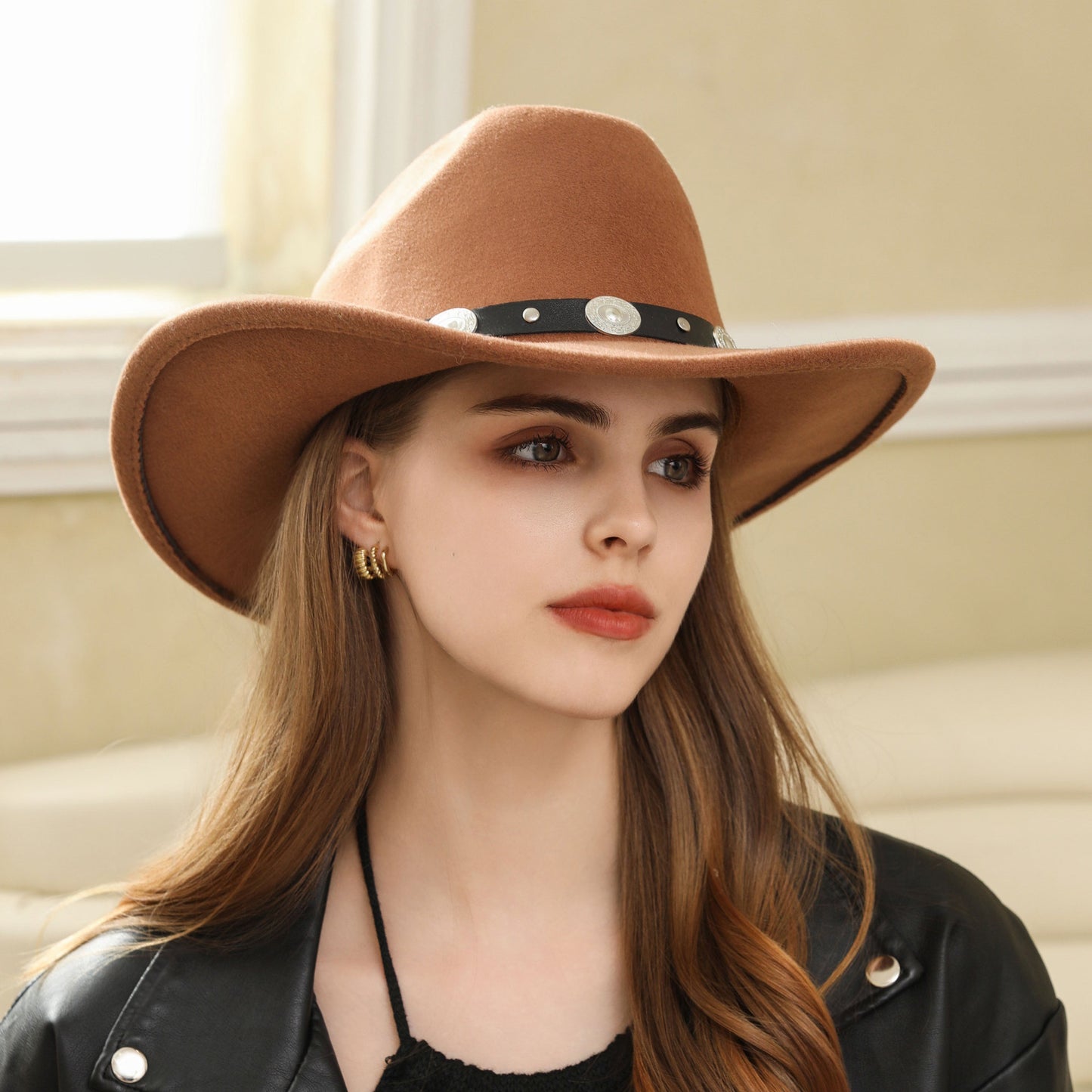 Retro Woolen Western Cowboy Hat Fashion Big Brim Top Hat