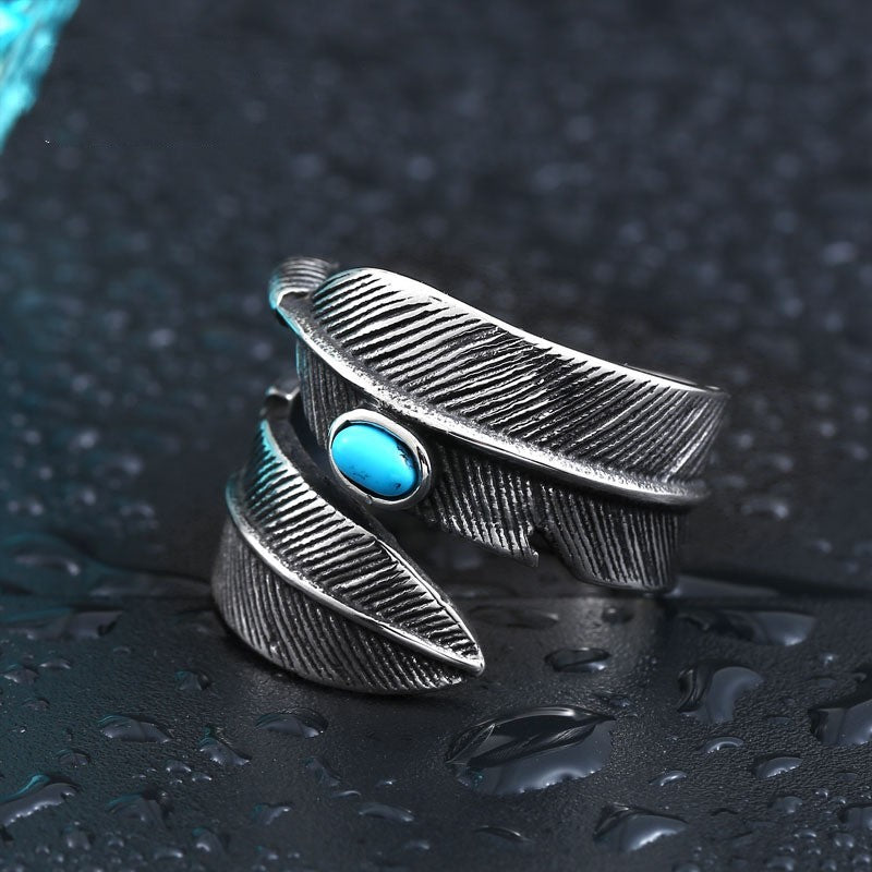 Fashion Titanium Steel Turquoise High Bridge Ring