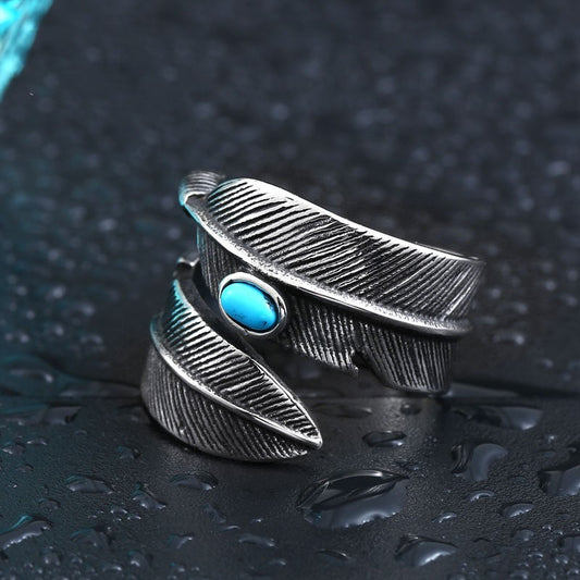 Fashion Titanium Steel Turquoise High Bridge Ring