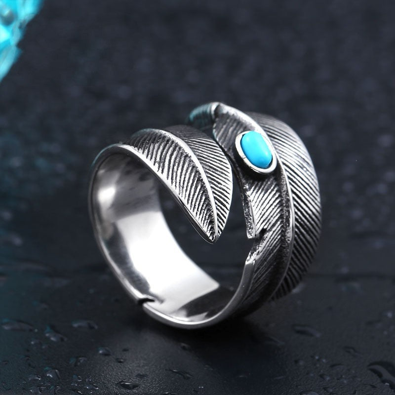 Fashion Titanium Steel Turquoise High Bridge Ring