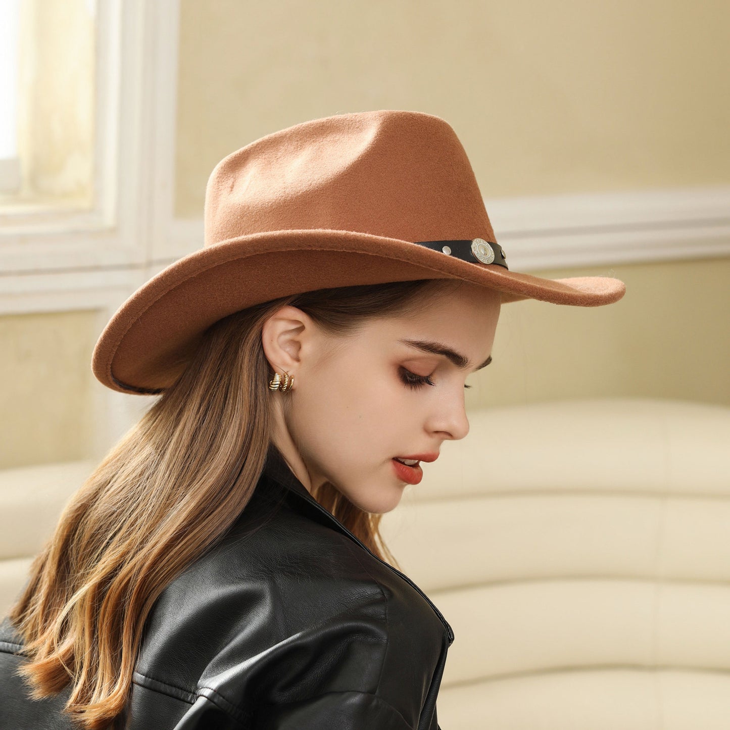 Retro Woolen Western Cowboy Hat Fashion Big Brim Top Hat