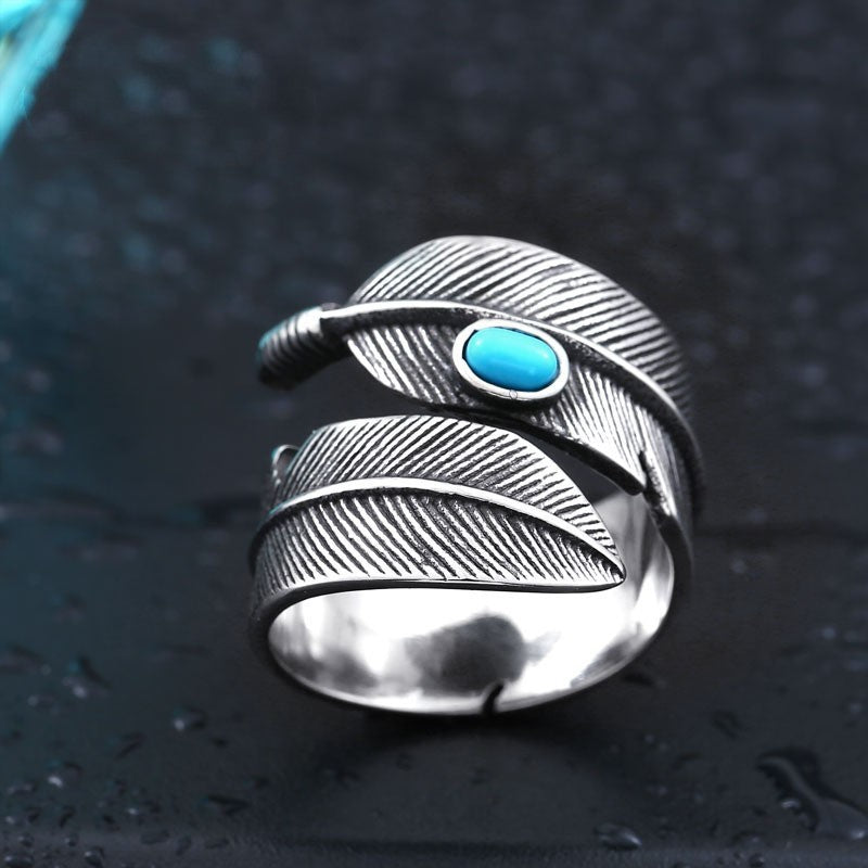 Fashion Titanium Steel Turquoise High Bridge Ring