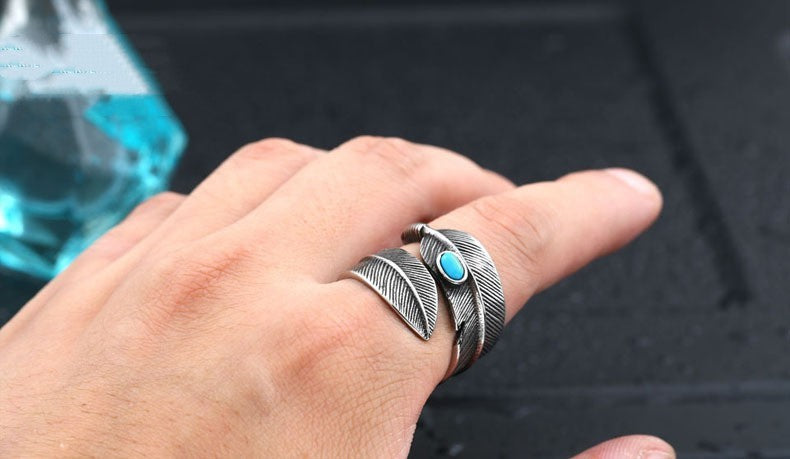 Fashion Titanium Steel Turquoise High Bridge Ring