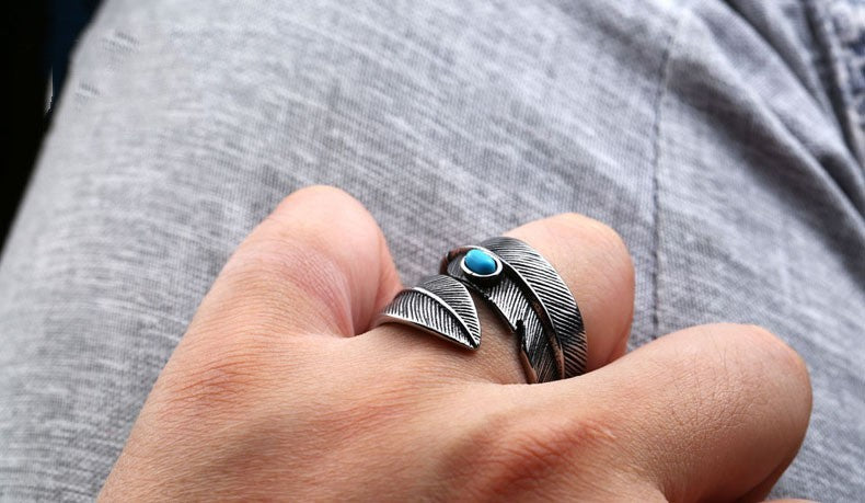 Fashion Titanium Steel Turquoise High Bridge Ring