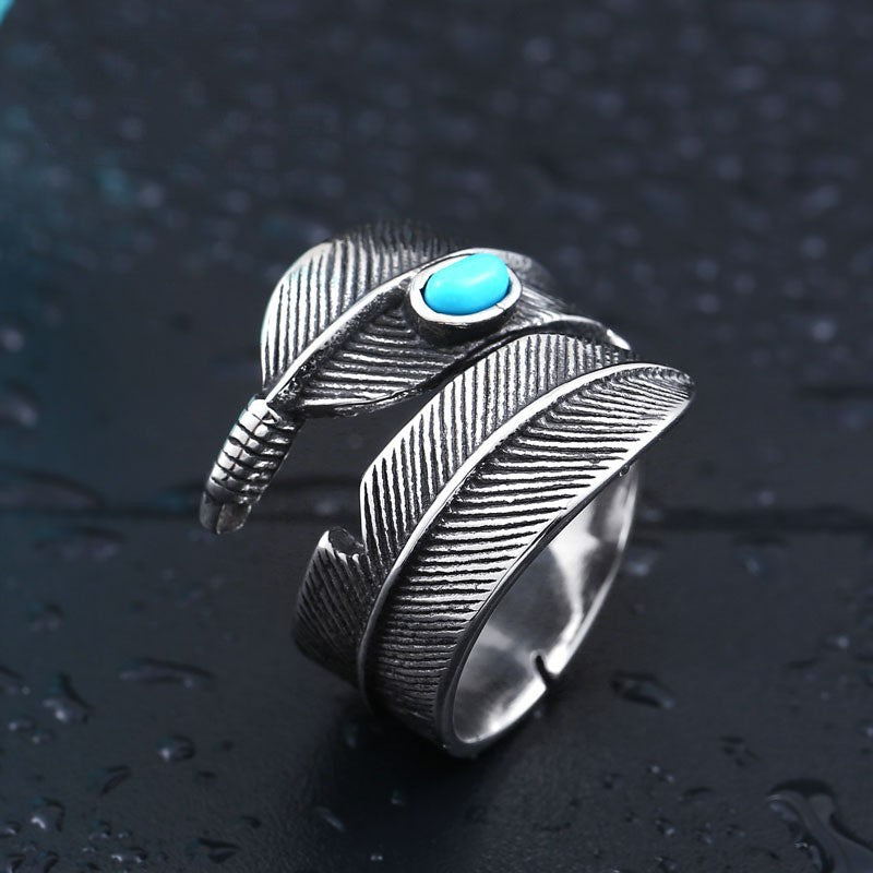 Fashion Titanium Steel Turquoise High Bridge Ring